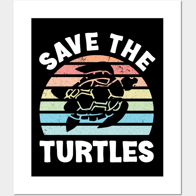 Save The Turtles Sea Turtle Retro Sunset Wall Art by Whimsical Frank